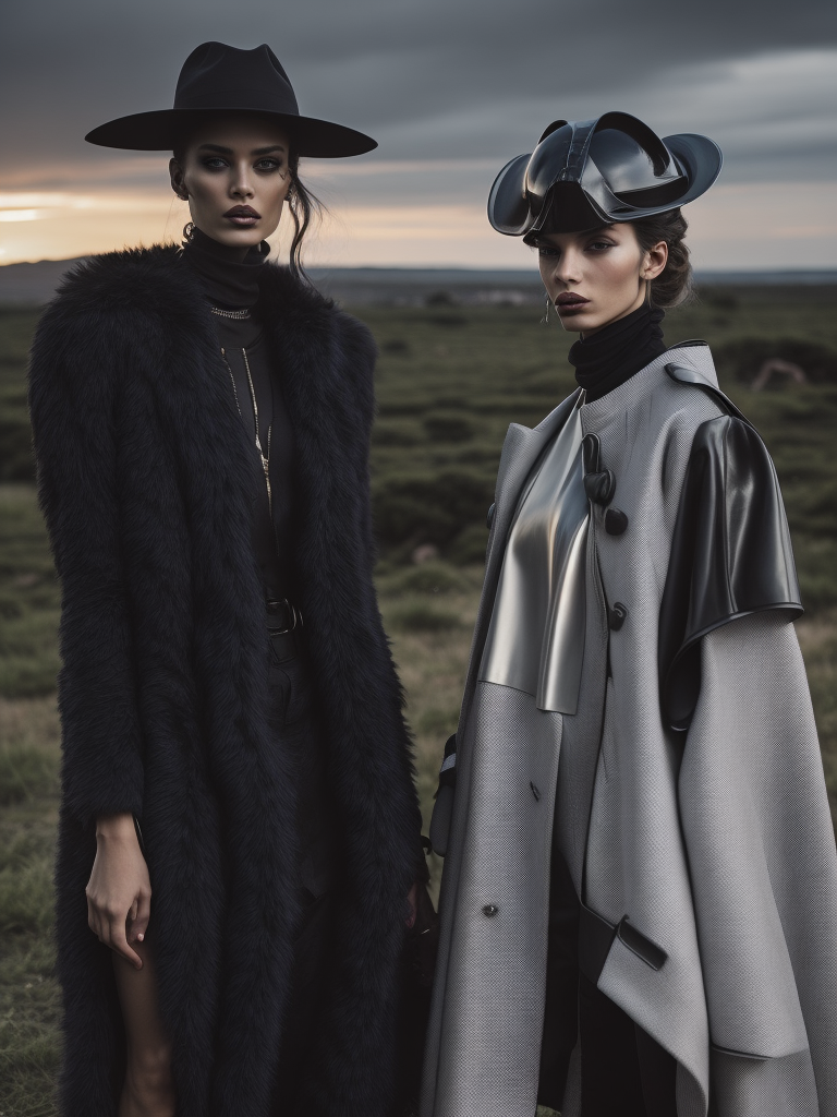 Ultra hd! realistic! marc jacobs fashion magazine photoshoot, futuristic fashion, various races of beings, most beautiful faces in the world, female posing, tight outfit, surreal landscape, photo in 80's fashion style, cinematic, surrealistic