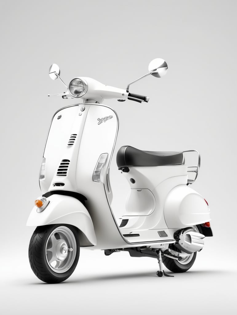 modern white vespa, low angle view, isolated, white background, mockup