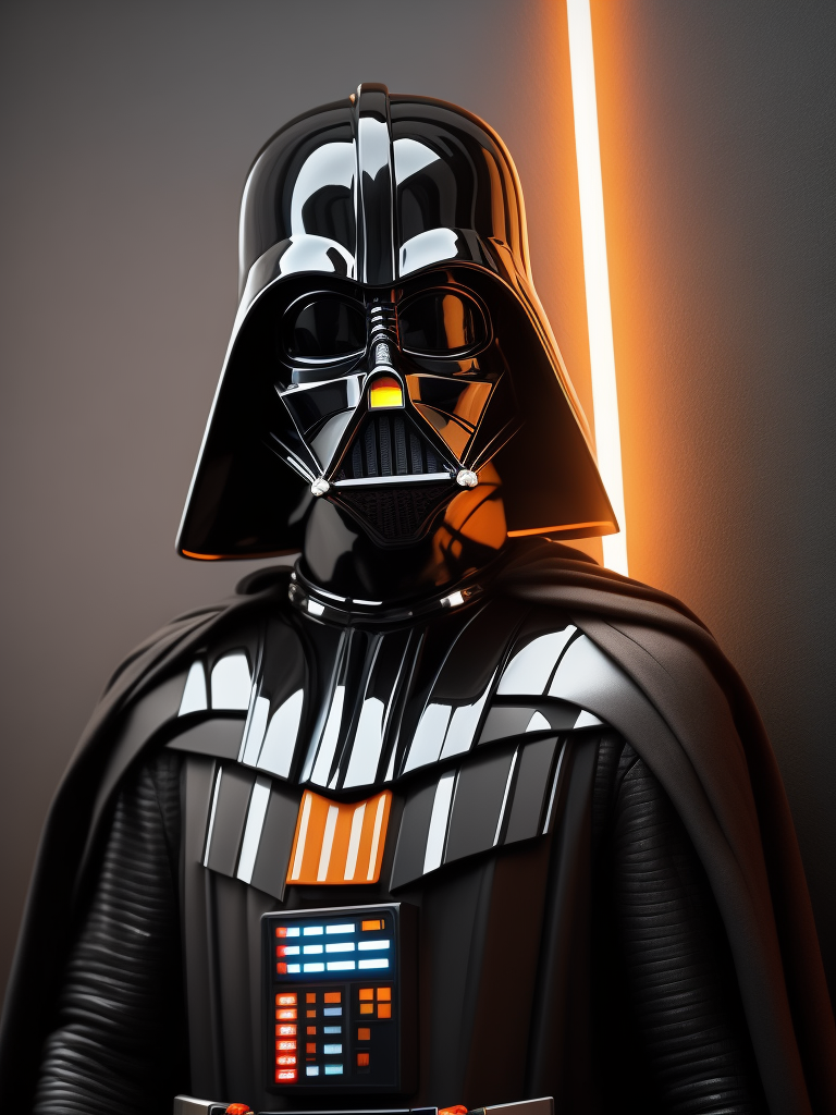 Darth Vader spray painting wall with orange spray can.