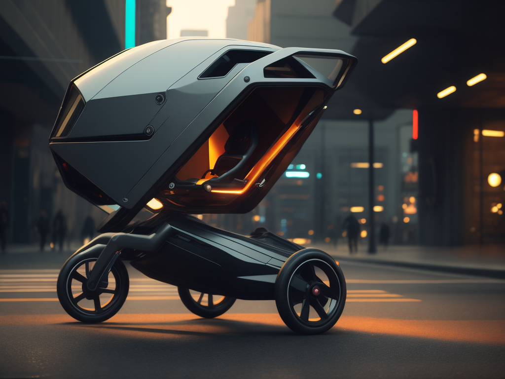 futuristic Stroller, cyberpunk, concept, ultra realistic 3D render, octane