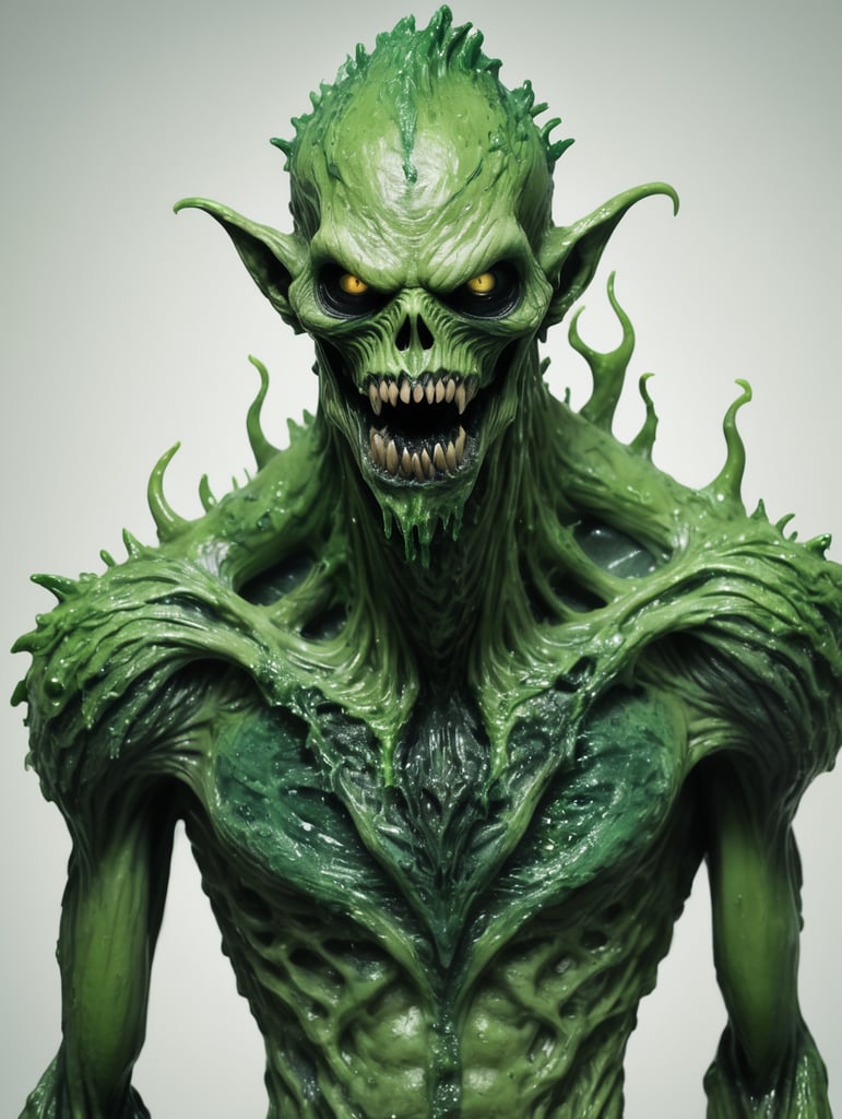 scary monster, skinny, with green goo on him