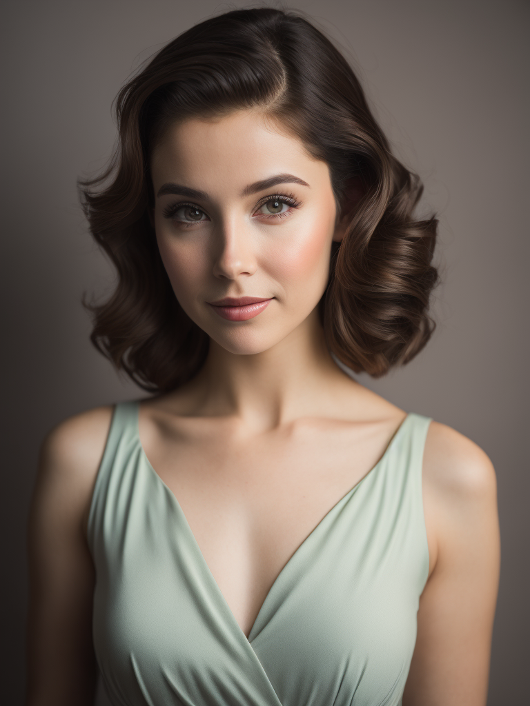 Portrait of a girl dressed in a bright dress, Bright colors, pin up style, 70s