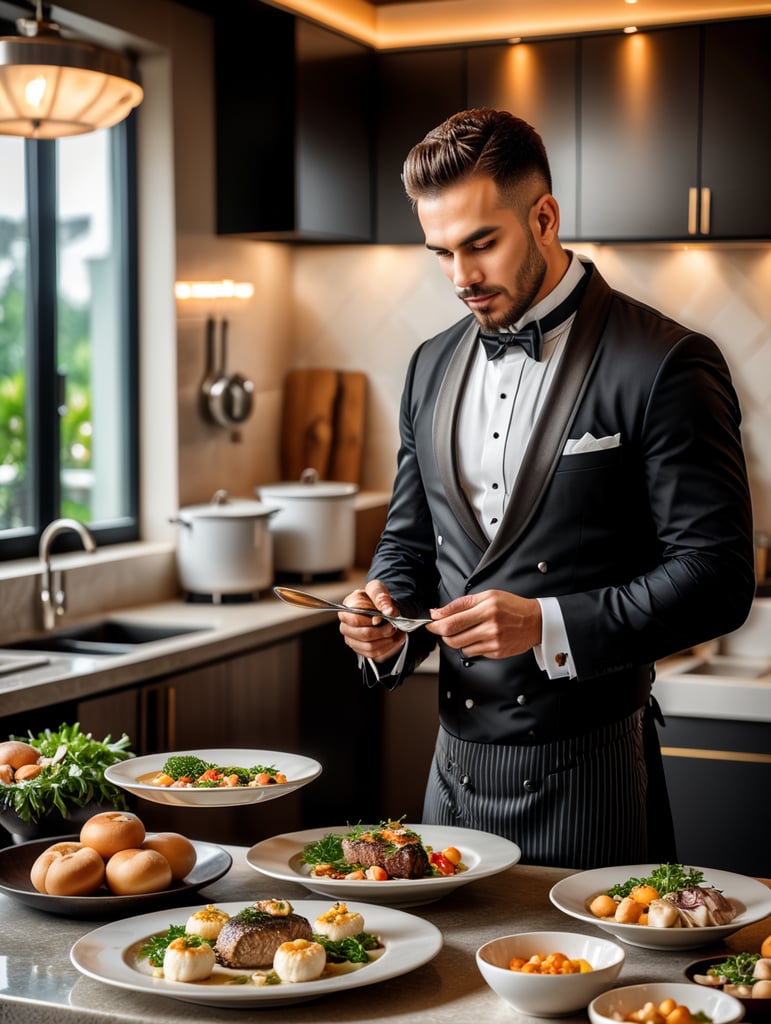 Butler cooking in the kitchen