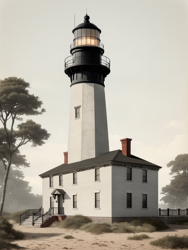 1900s historic rendering of an old lighthouse