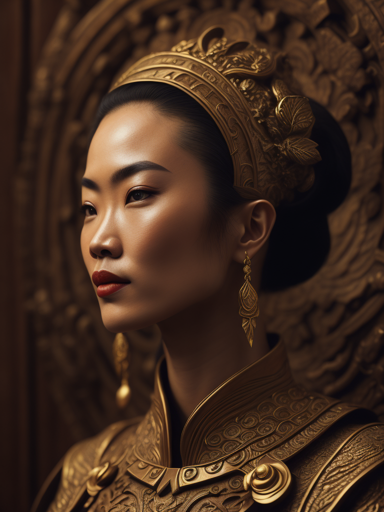 a graceful woman, Chinese Wood carving, retro, textured, prominent details, minimalist, modeling, high-definition, fine, light and shadow, single object, shoot by a sony camera, 35mm, intricate designs, delicate details, and high level of craftsmanship, aesthetic beauty, cultural significance, and historical importance