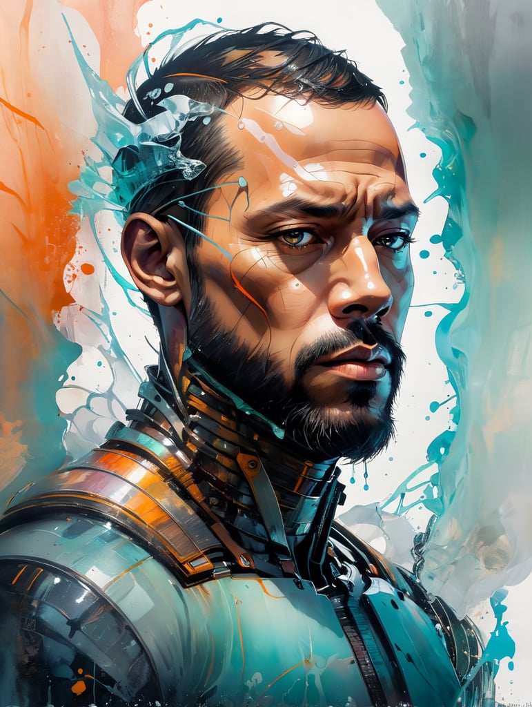 Portrait of a Translucent man made from the ice, organs are visible through the ice