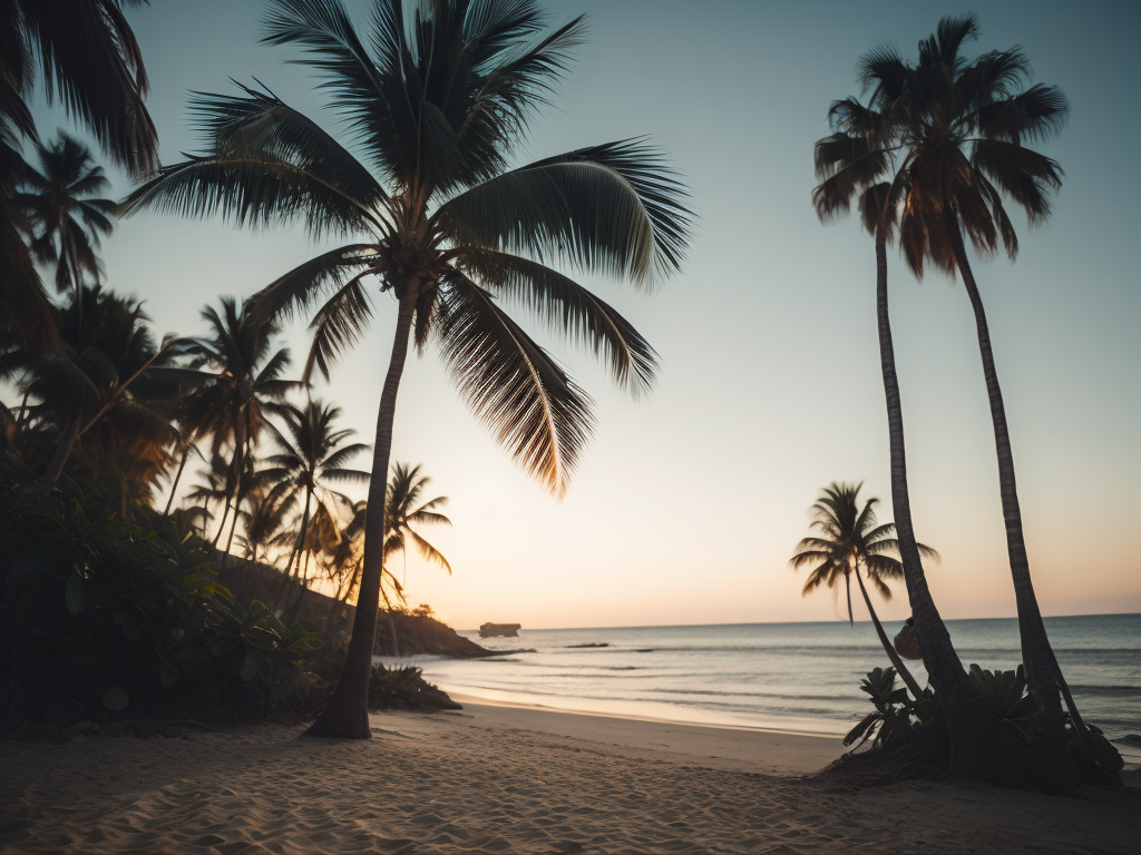 Sea beach landscape with tropical palms
