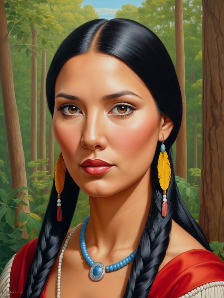 Pocahontas, Painting, Oil, Portrait, USA, style of Alex Gross
