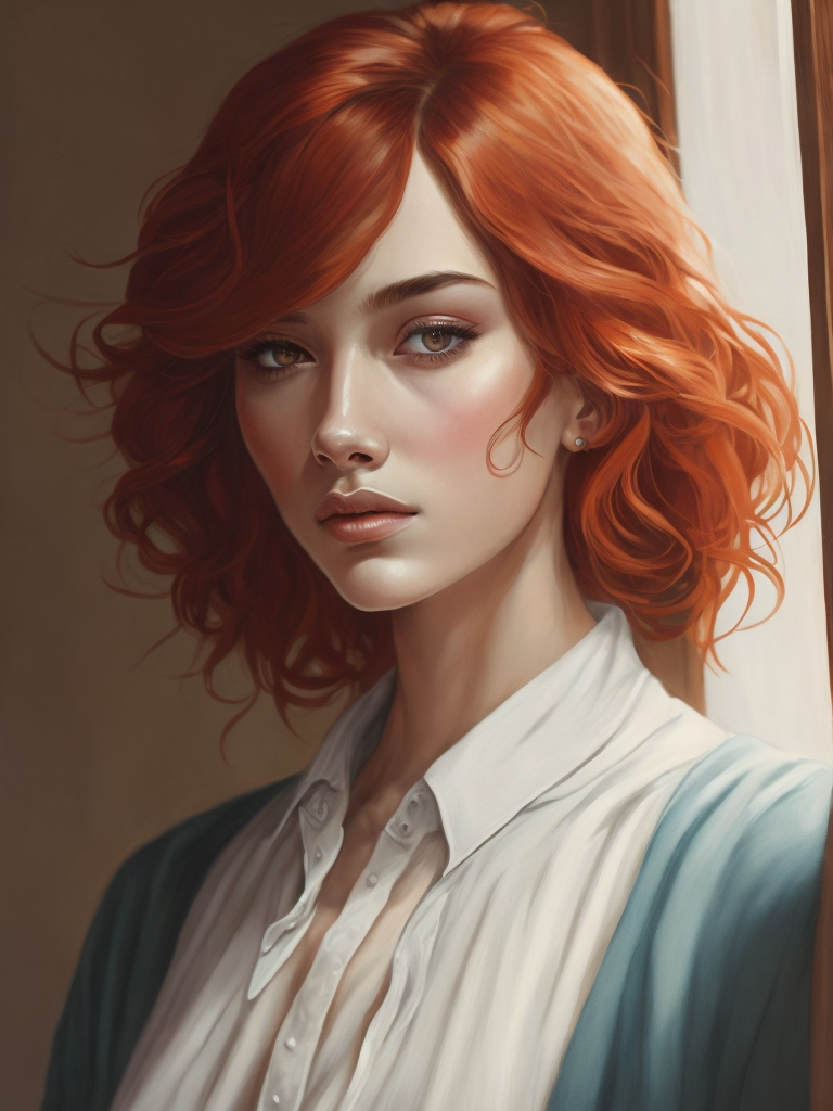 Portrait of a red-haired young girl in front of a window, vintage dress, 15th century, painting, oil, Italy, stvle of Sandro Botticelli, illustration,