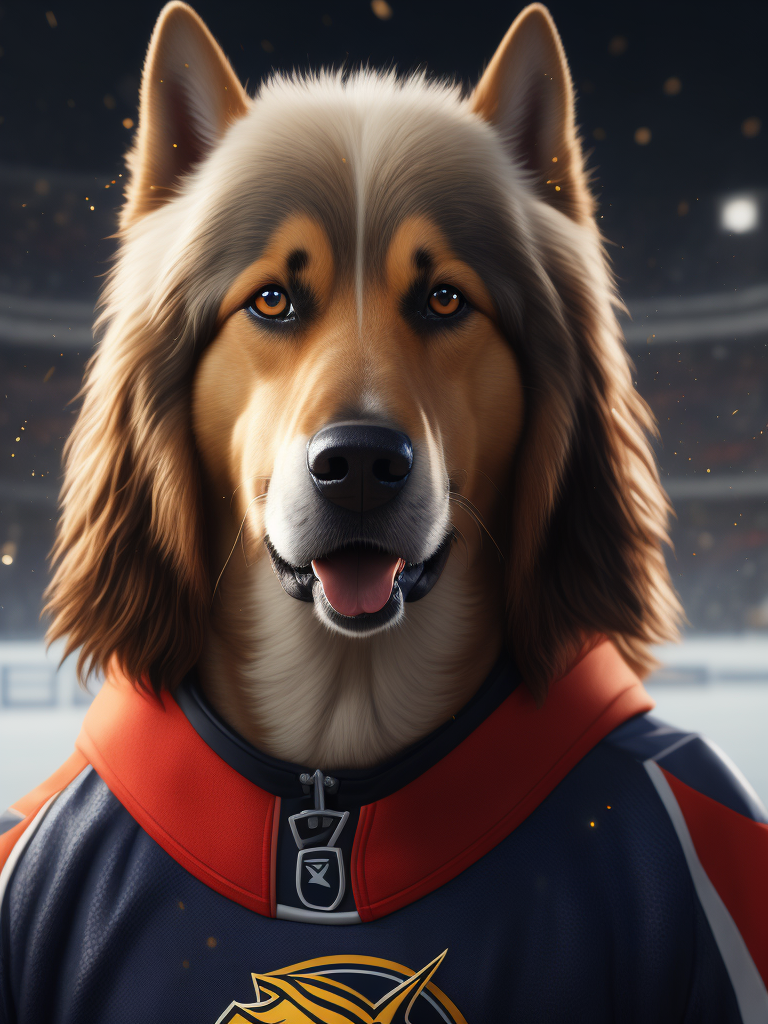 dog in hockey uniform