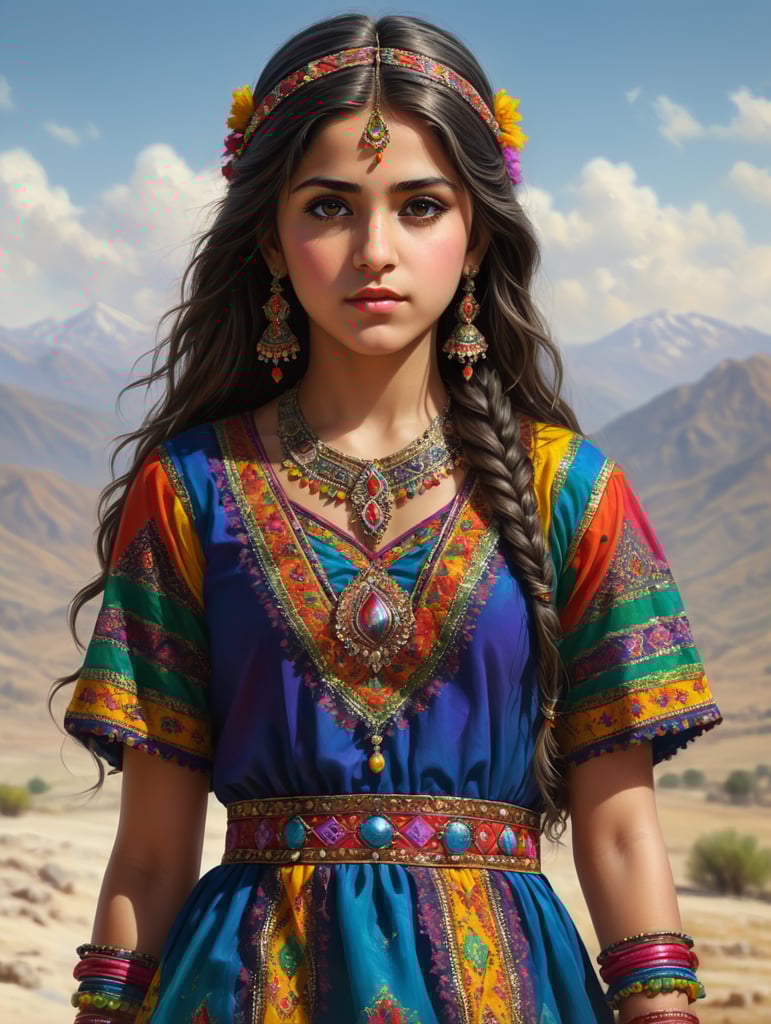 a kurdish young girl wearing kurdish dress in white background