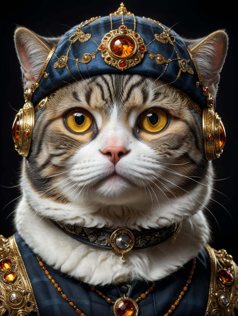 Кот, вислоухий, янтарные глаза, в костюме, шотландская порода,