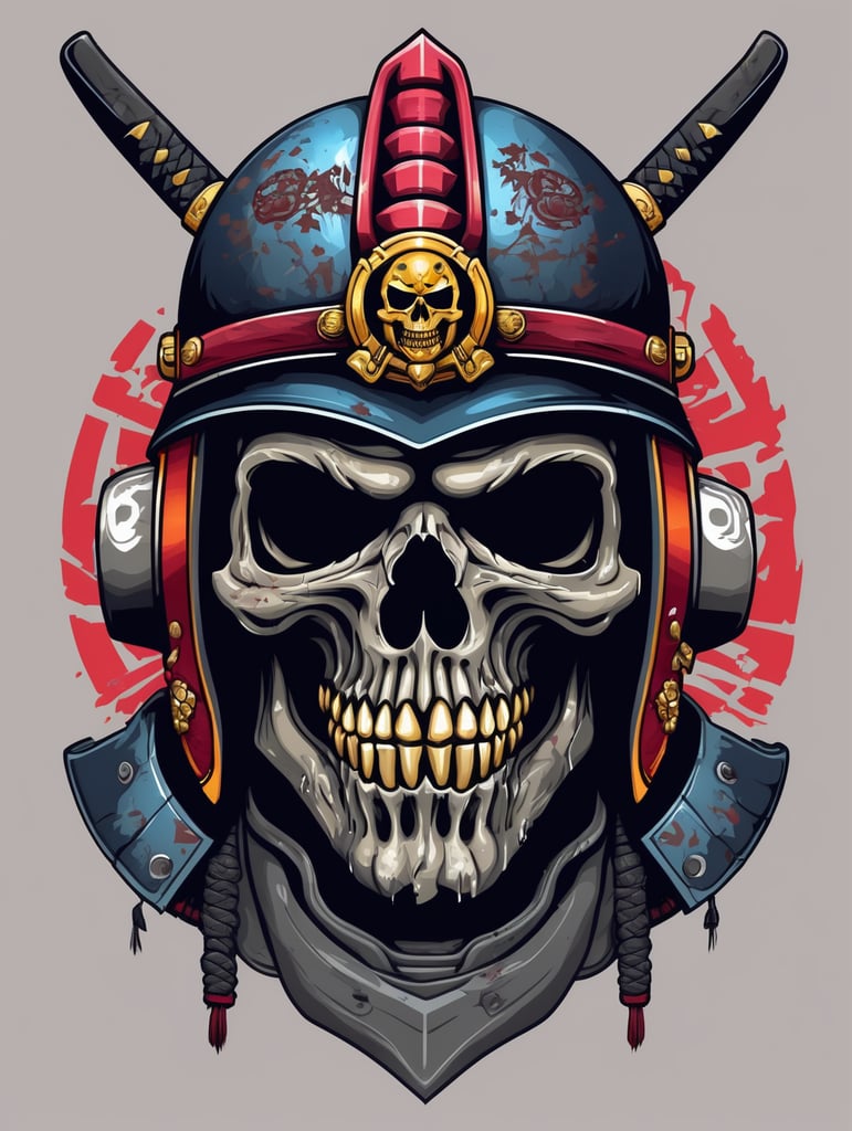 Zombie Skull with Japanese samurai helmet, mascot logo, e-gaming, bright colors, Gaming Logo, vector image