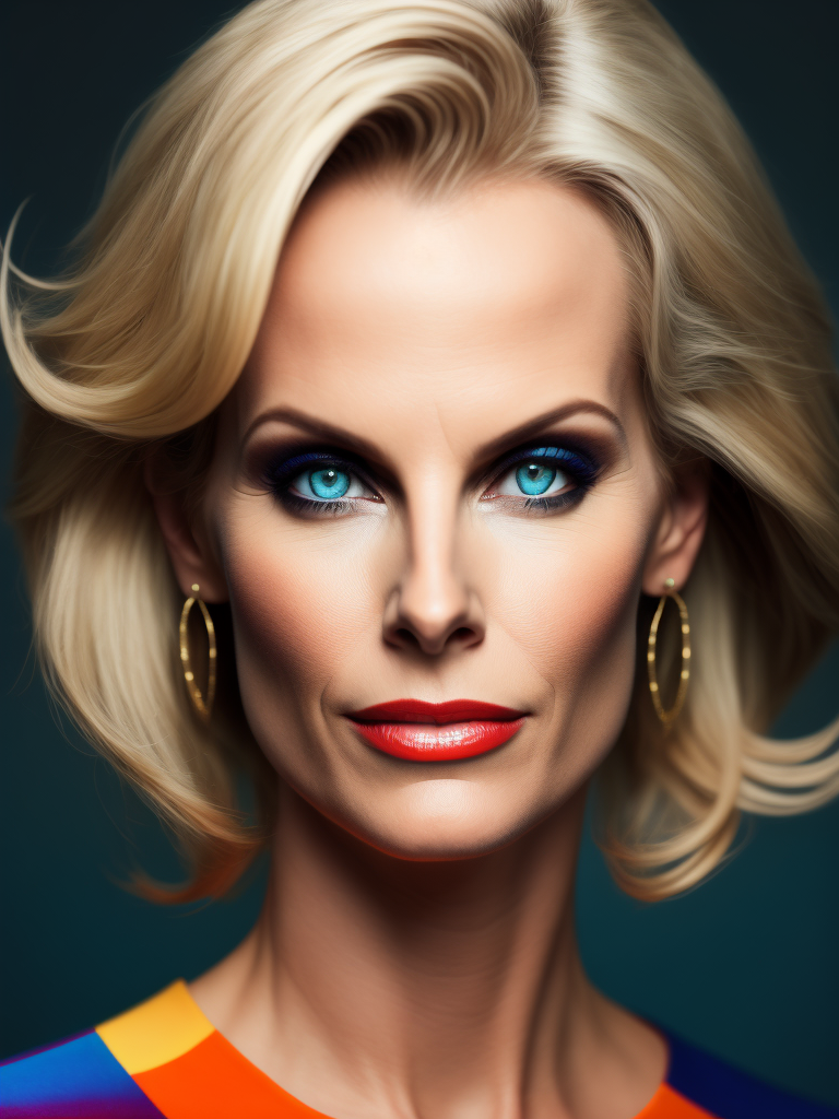 Portrait of Monica Potter, bright and saturated colors, elegant, highly detailed, vogue, fashion magazine, sharp focus, bright expressive makeup, dramatic lighting, depth of field, incredibly high detailed, blurred background