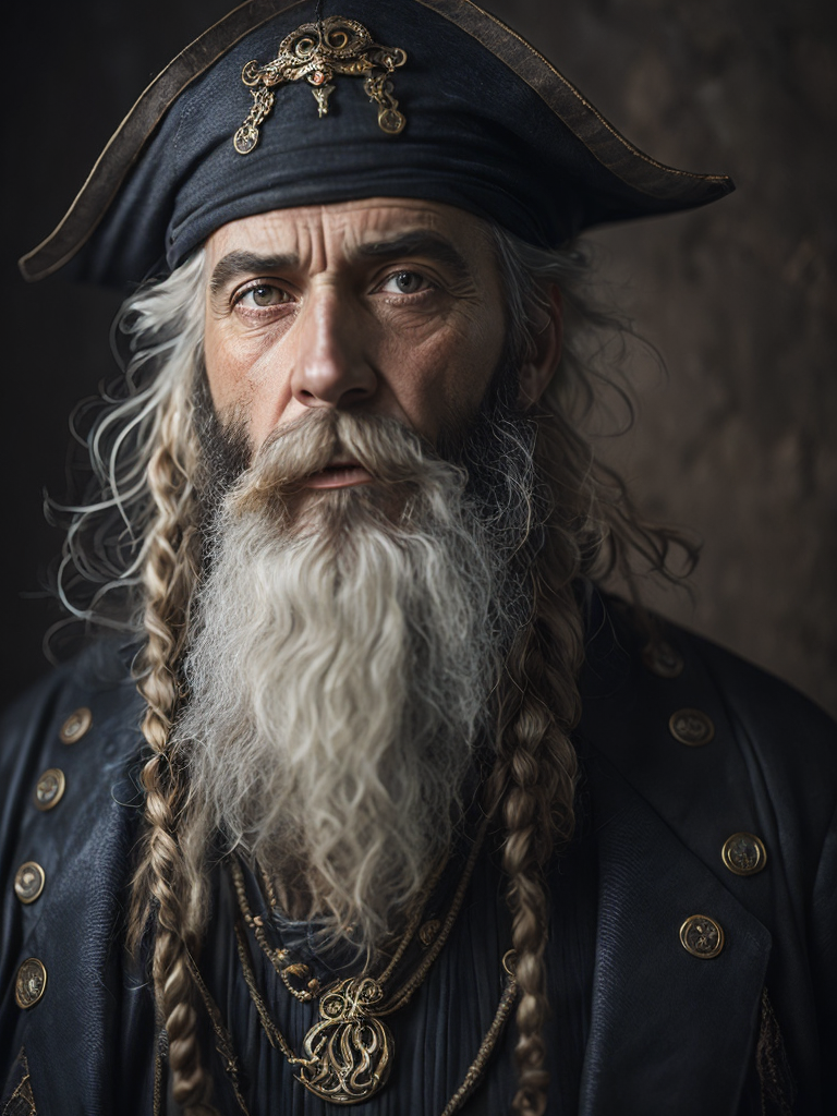 old pirate with octopus beard, dark scene, dark atmosphere, epic shot, sharp on details