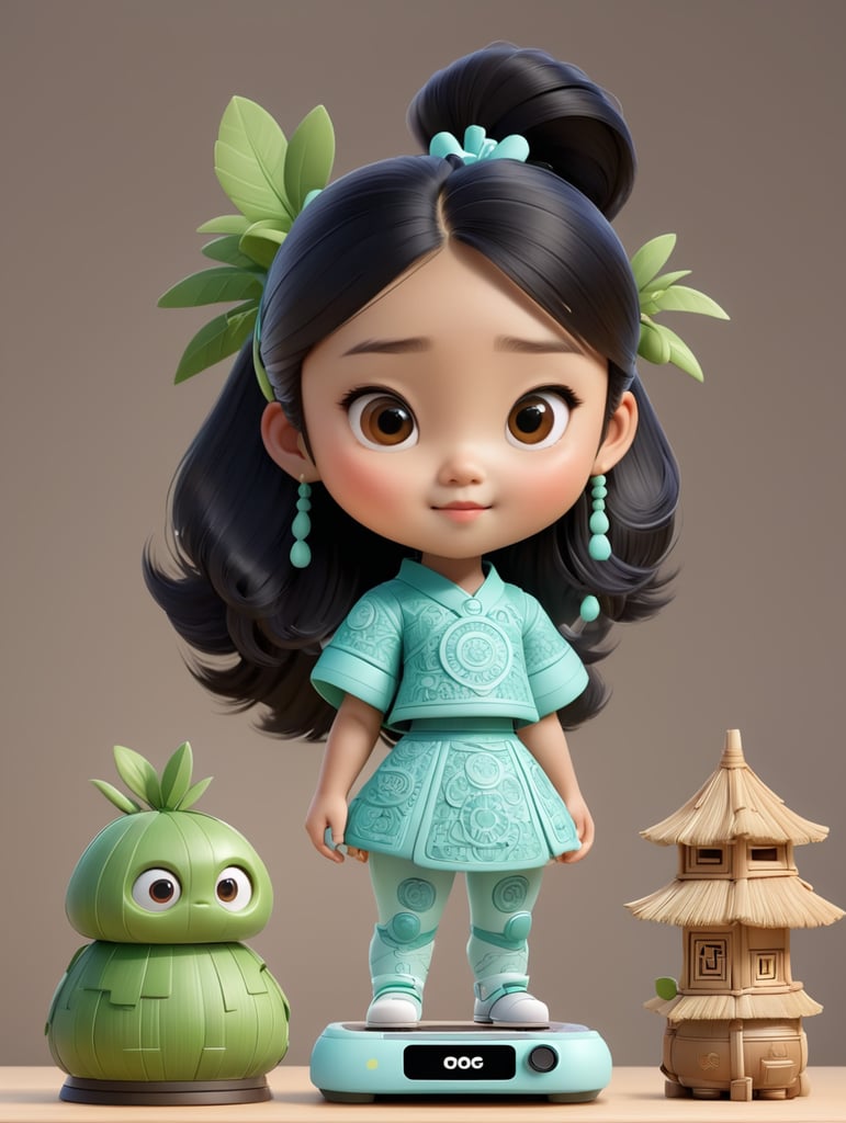 create an ai generated vector image of a very cartooned young Asian girl with a bambu lab 3d printer with no background