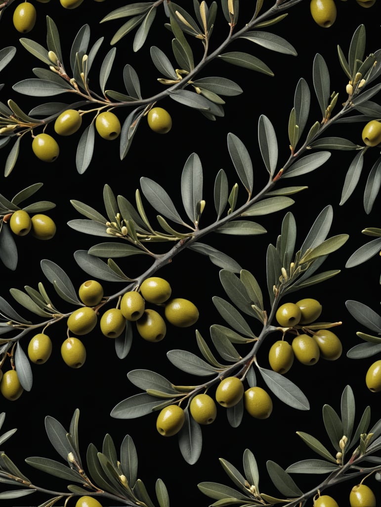 realistic olive branch pattern black background