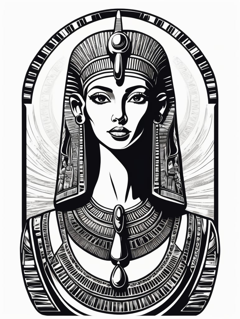 Egyptian Cleopatra, logo concept black and white color, hand drawn illustration, simple shapes