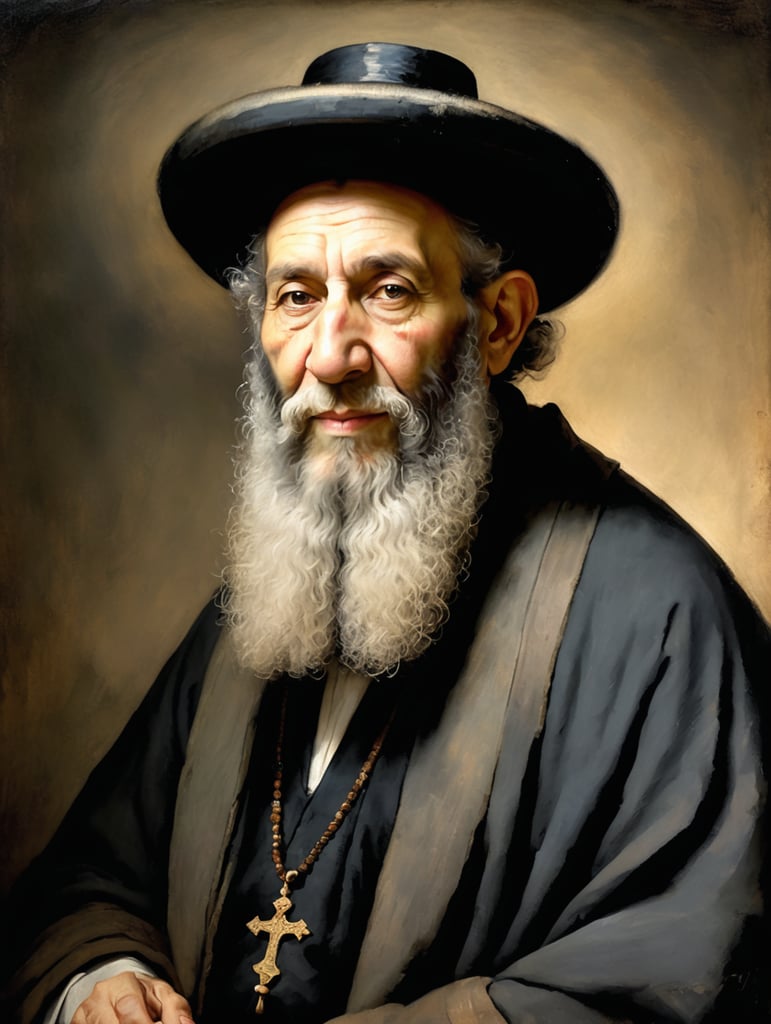 painting by rembrandt van rijn of an old orthodox jewish rabbi