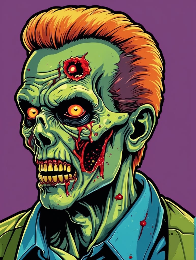 Pop art illustration, sticker, zombie Halloween
