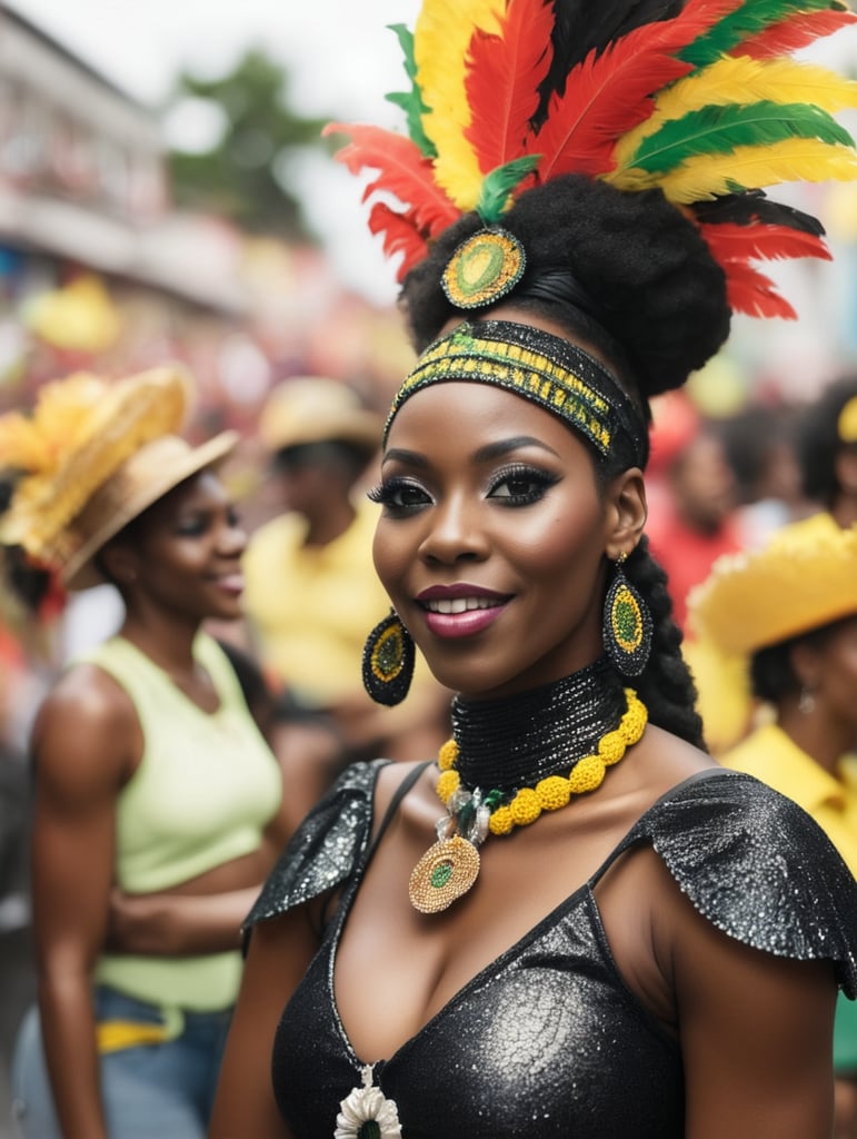 BLACK JAMAICAN WOMAN AT CARNIVAL PARADE