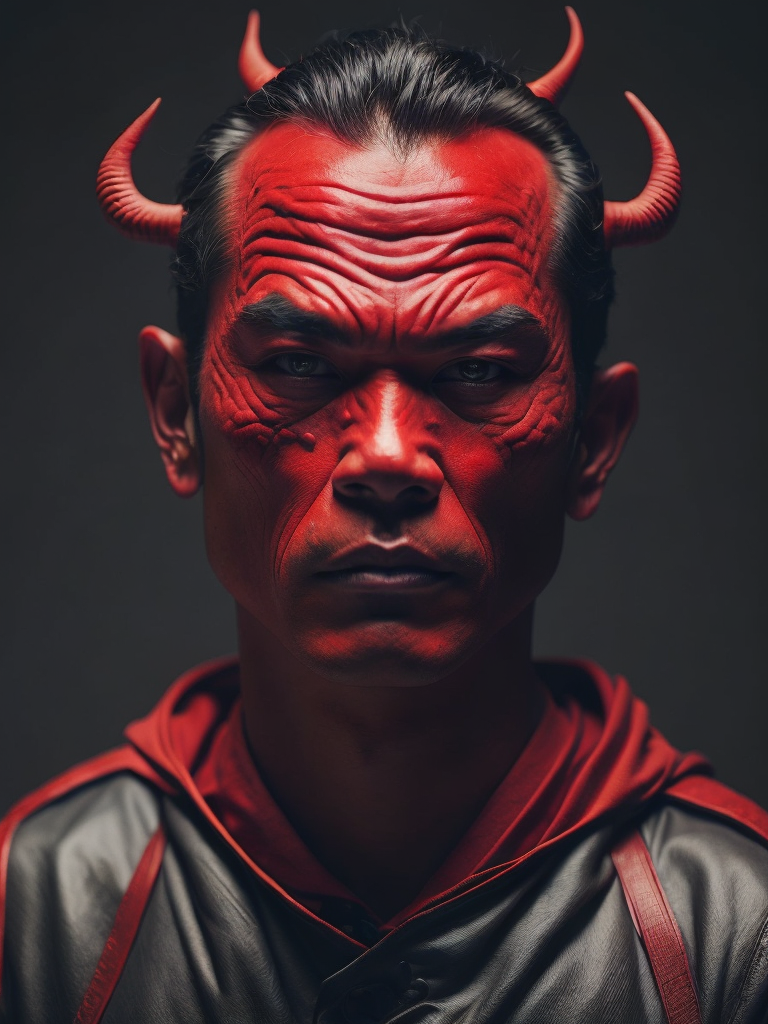 Portrait red japanese demon by Tiago Hoisel, gradient background, Depth of field, Incredibly high detail