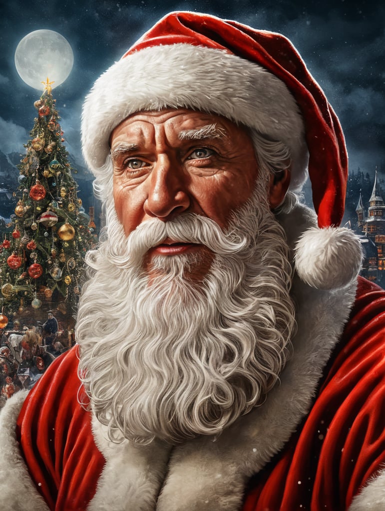 This artwork of the Santa Clause by George Wilson is an eye-catching poster-style drawing and illustration representing the iconic pulp style.