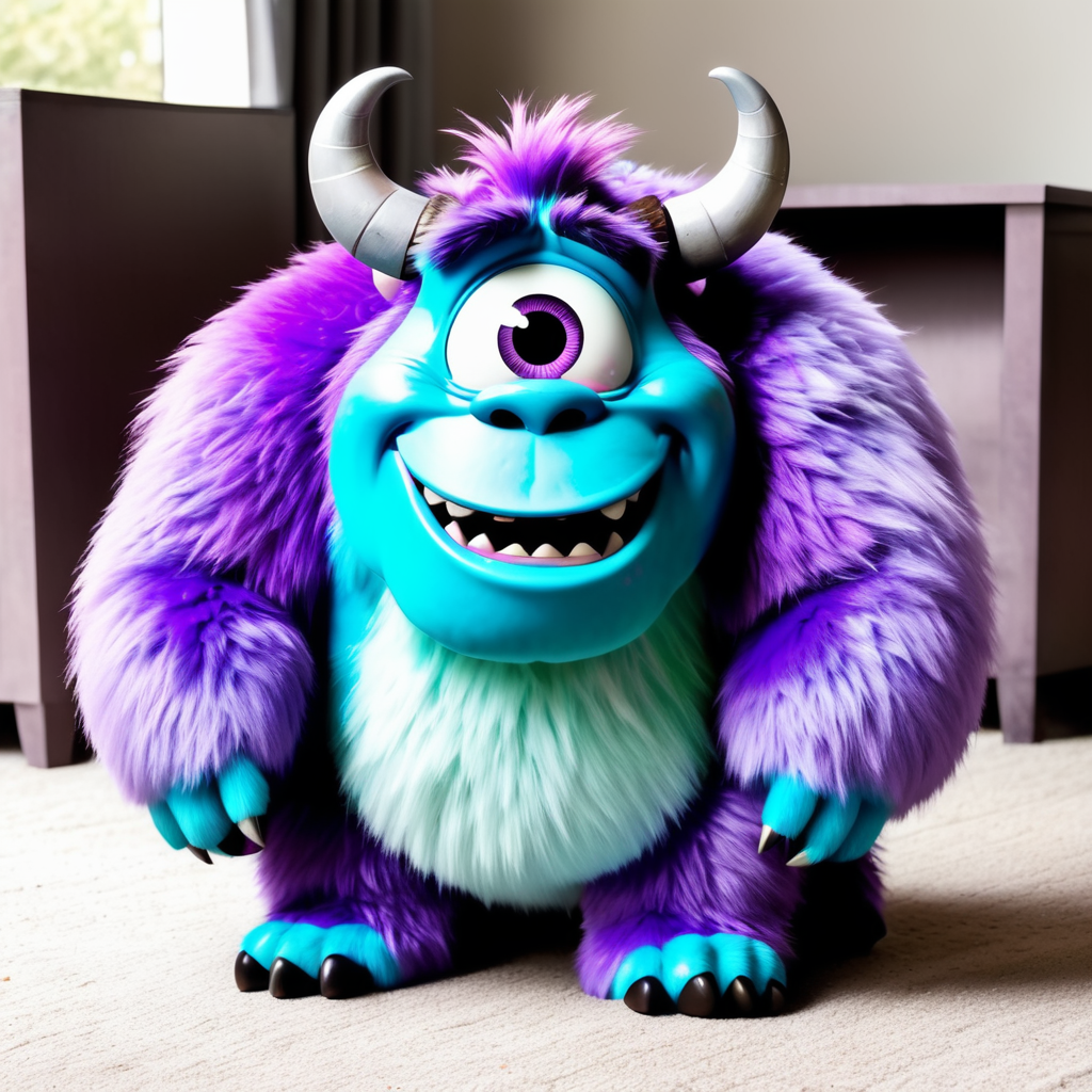 Sulley, Monsters Inc, fluffy, fur, purple circular spots, Disney, face down butt up