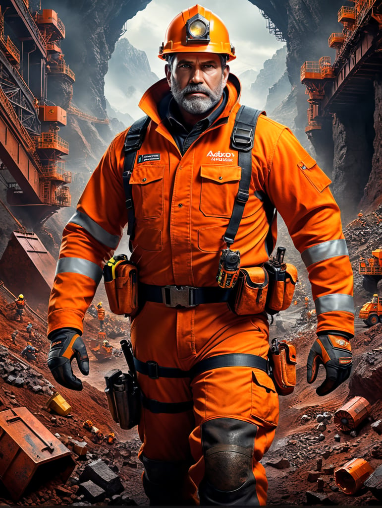 make a poster disney pixer, The contents of the poster are about a mining engineer wearing an orange safety uniform and the title of the poster is "Adaro"