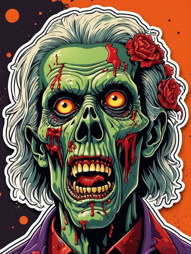 Pop art illustration, sticker, zombie Halloween