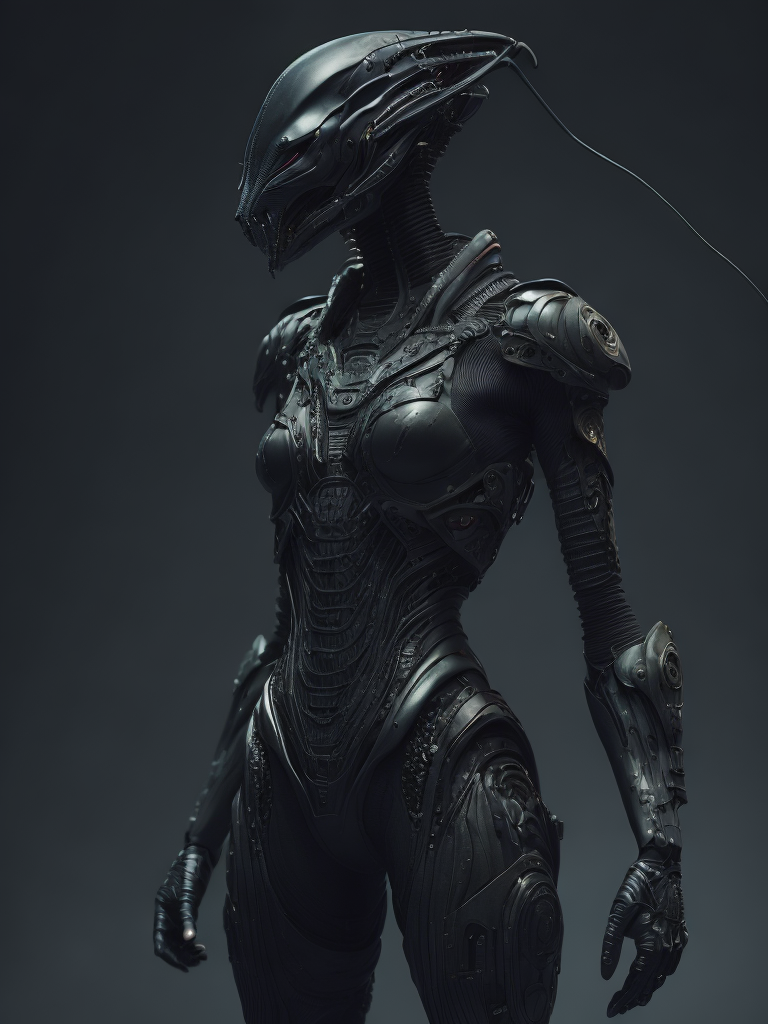 Alien biomechanic, full body cinematic style digital art render with mechanical and futuristic details