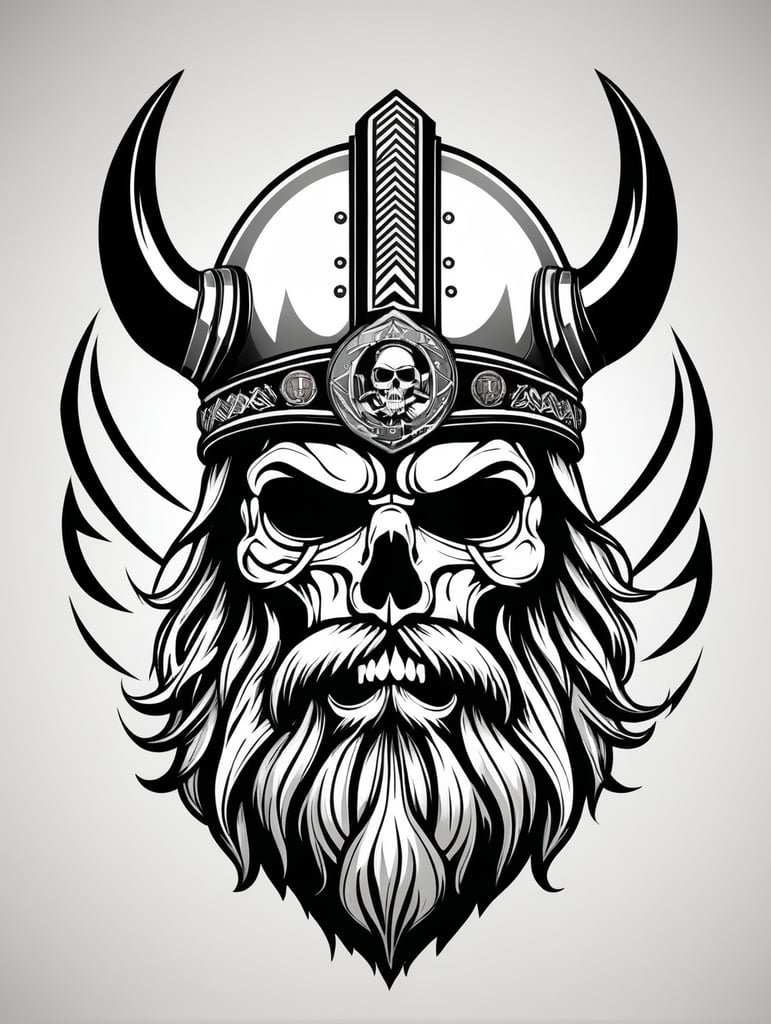 Viking with beard skull military chevron logo, black and white, war Logo, vector image
