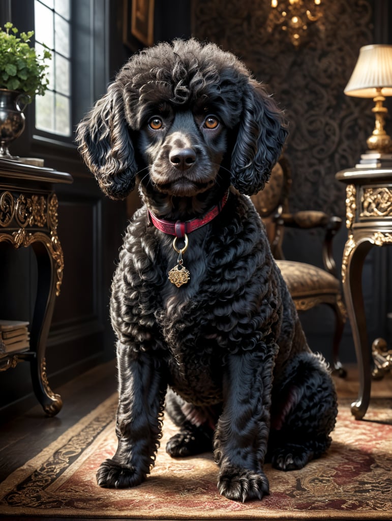 è un cane di razza barboncino nero ricciolino