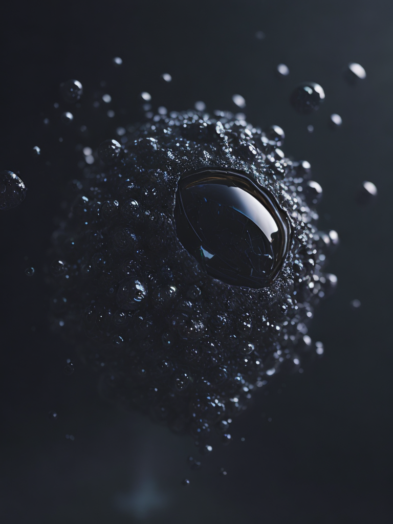 dark alien matter, black matter, organic drop, mystery, deep atmosphere, close focus on the drop, macro photography