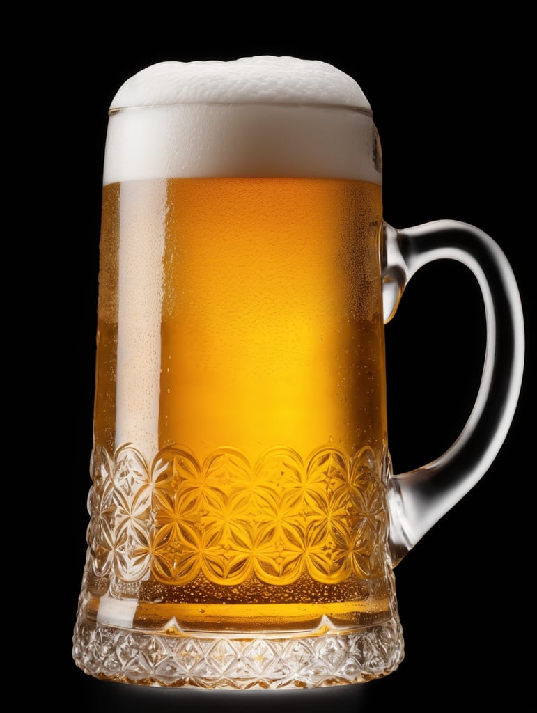 glass beer mug, isolated, black background, professional photo