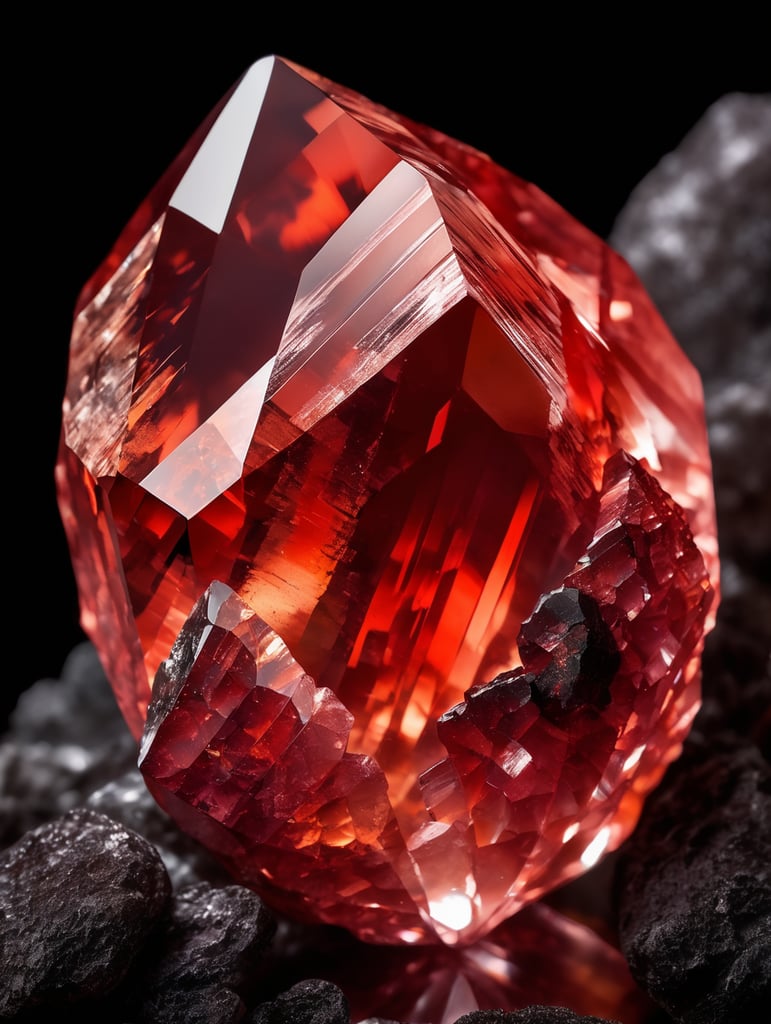 red Rock crystal on a dark background, macro photography shot on Hasselblad H6D at 135mm, beautiful colors