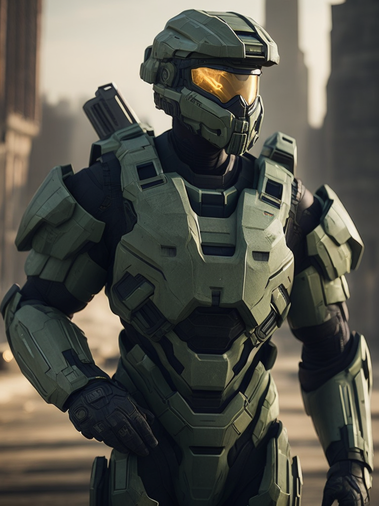 Master chief from halo doing a call using a celphone