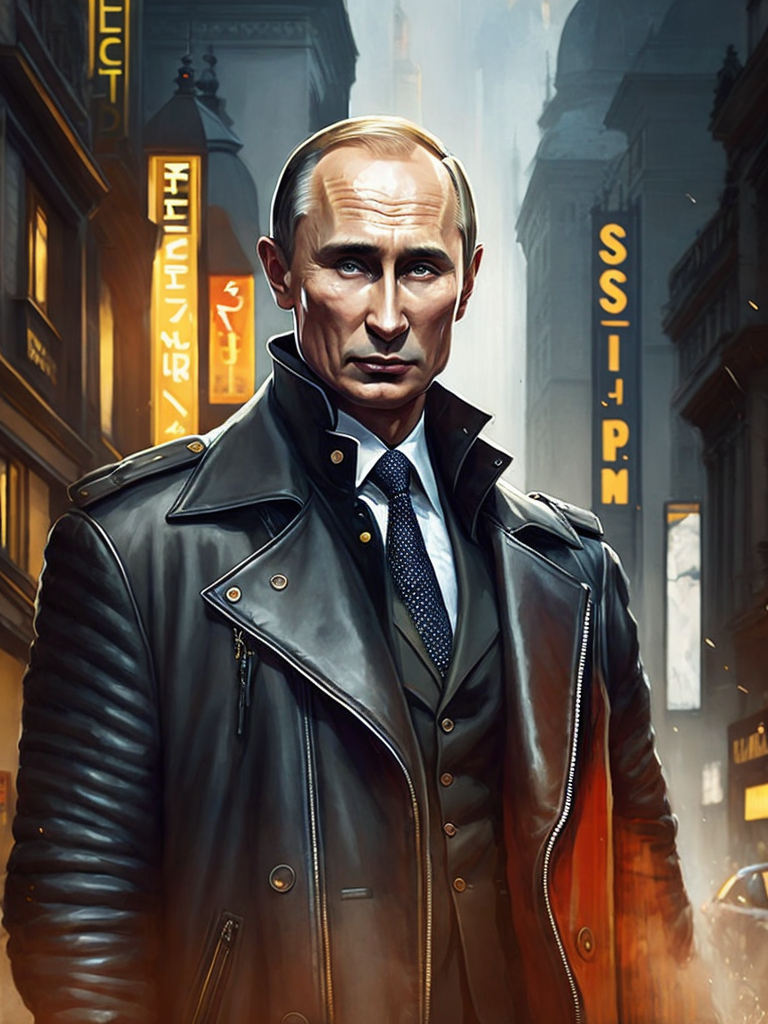 Vladimir Putin as model Balenciaga in a long black leather coat walking down the catwalk, high definition, photography, cinematic, detailed character portrait, detailed and intricate environment, detailed and intricate environment.