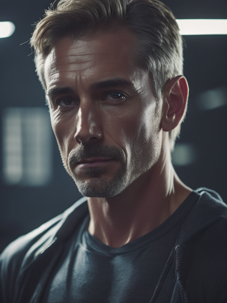 Image of a man 50 years old, focusing on health and longevity, fitness, in an office or gym