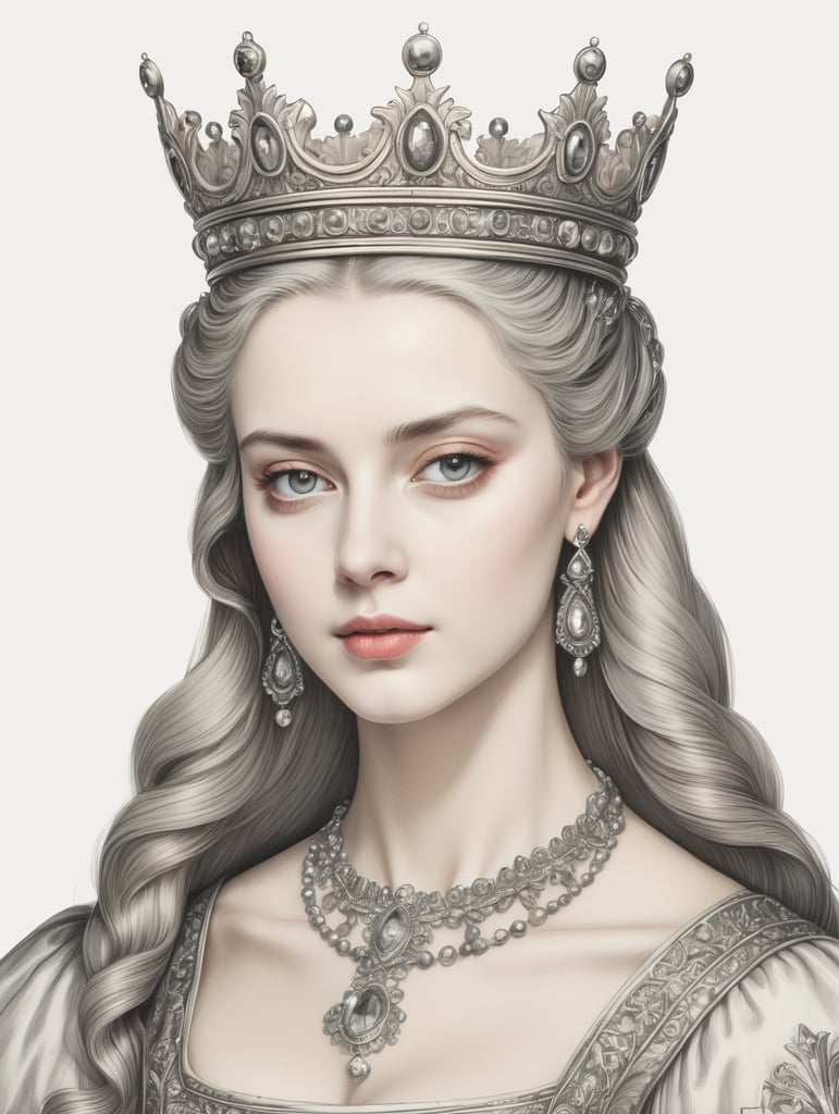 16th century european drawing style, perfect white background, shining crown