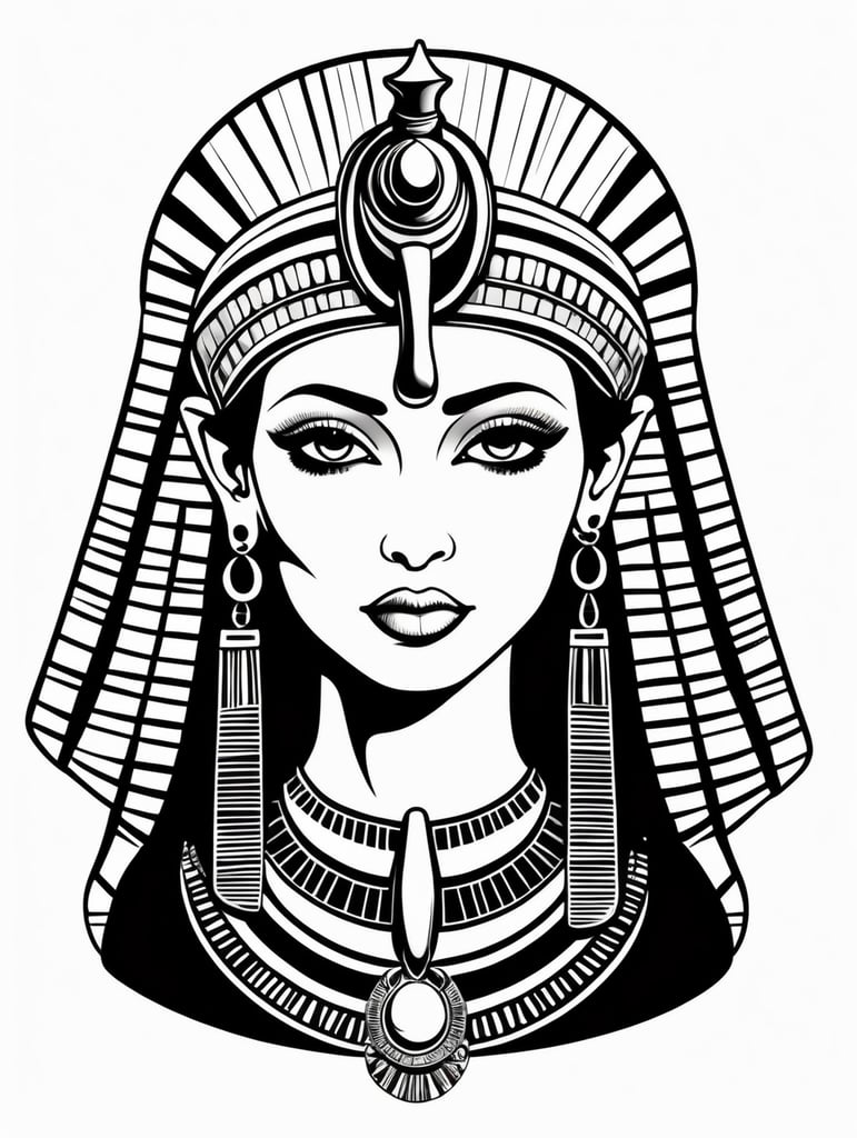 Egyptian Cleopatra, logo concept black and white color, hand drawn illustration, simple shapes