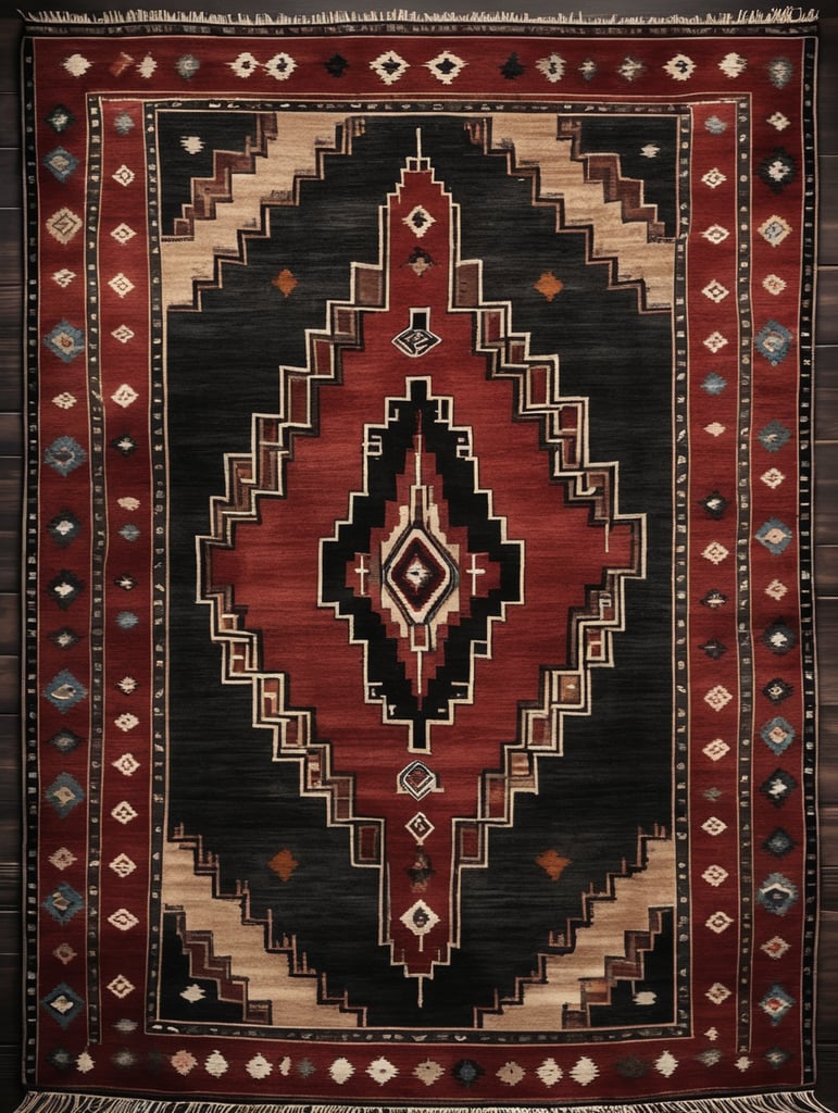 Texture, old western Native American rug, dark scene, dark atmosphere, epic shot, sharp on details
