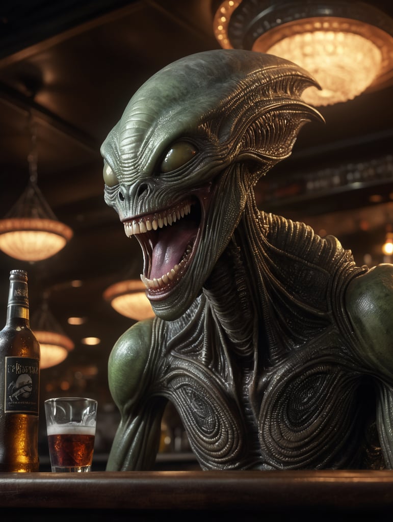 alien laughing in a bar