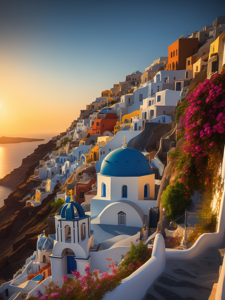Greece Santorini, Vibrant colors, High detail,