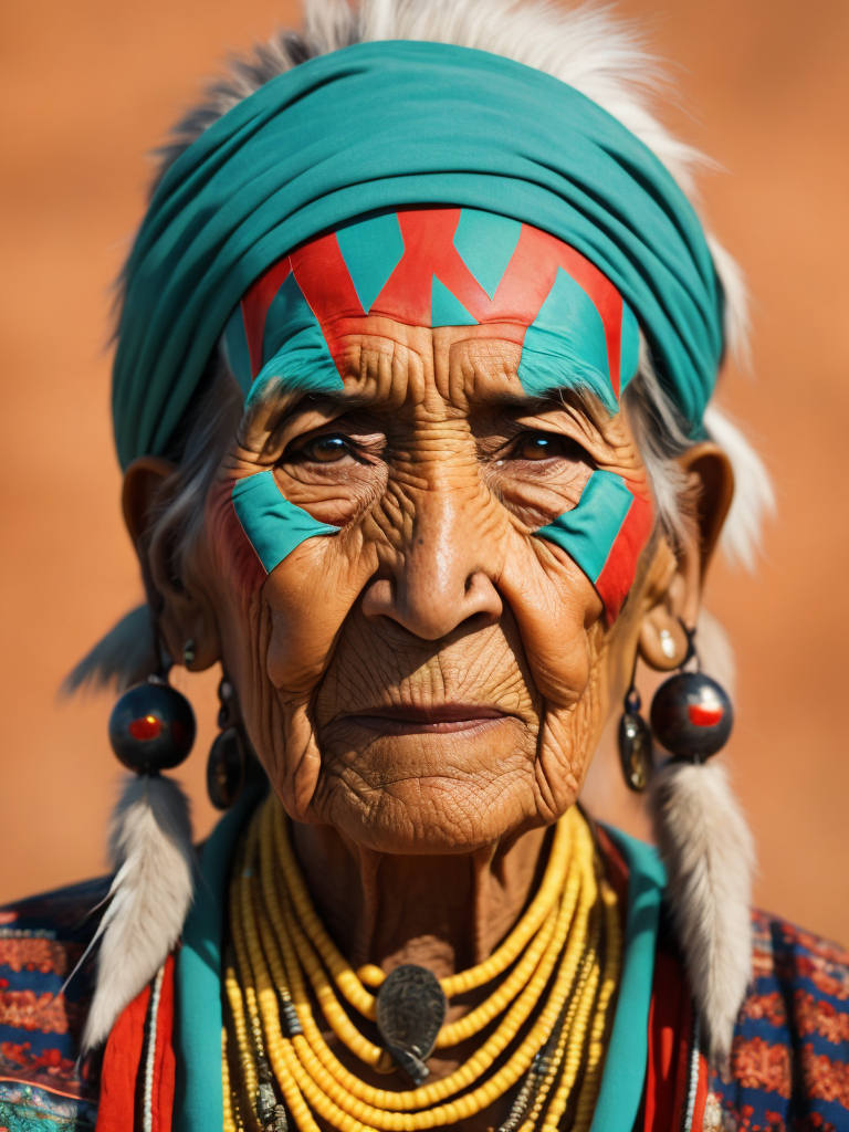 native american old woman 100 years old in national dress