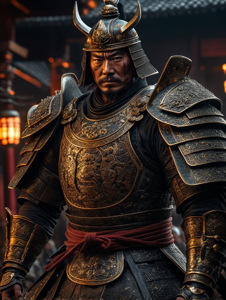 A samurai, intricate, sharp focus, fantasy, cinematic lighting, other worldy, surreal 8k photo, and dark moody aesthetic
