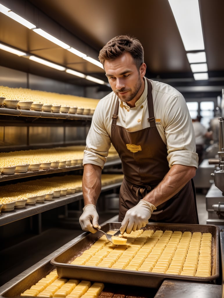 a person made of butter running a chocolate factory