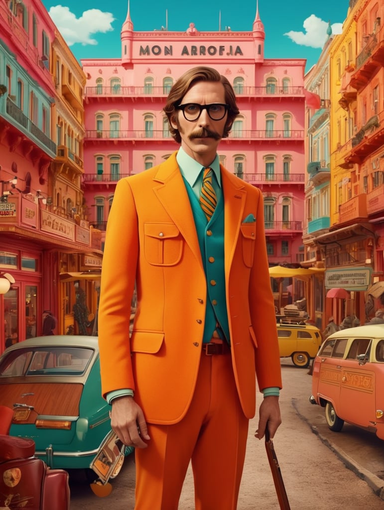 Wes Anderson style, Incredibly high detail, Bright colors