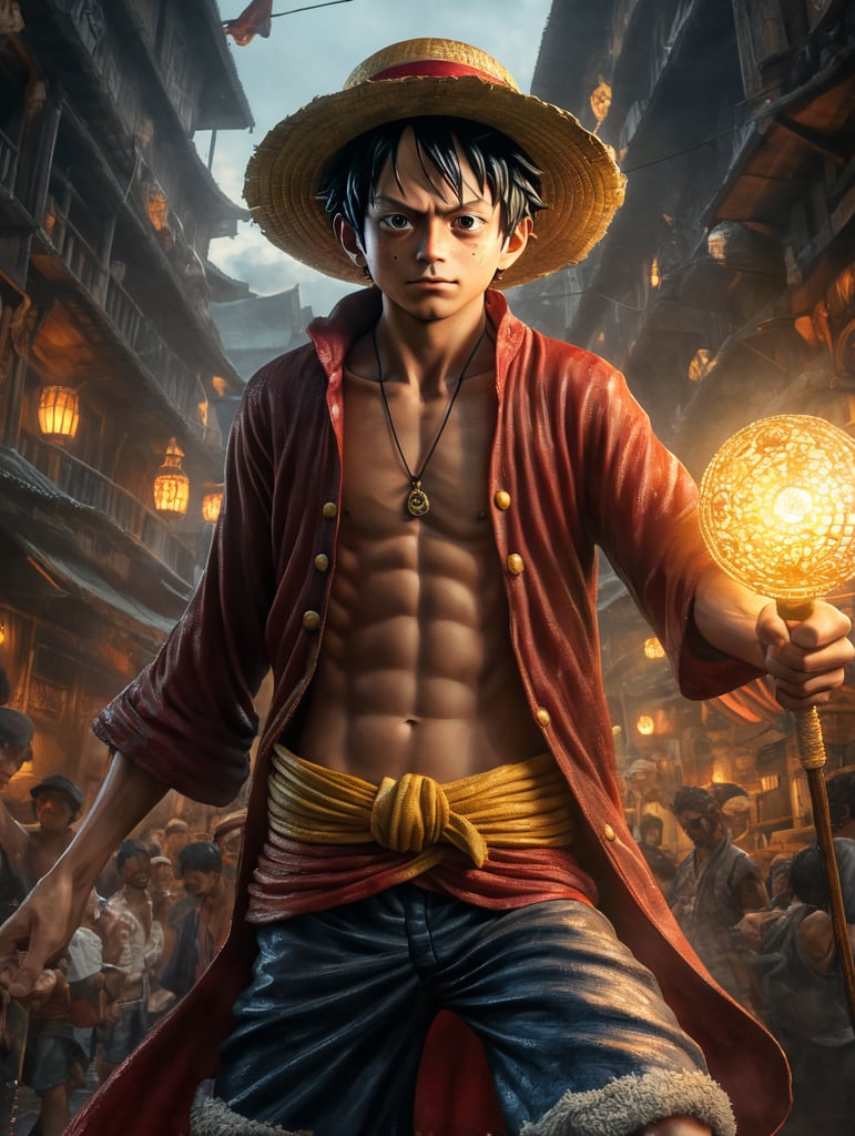 one piece luffy young with morning light