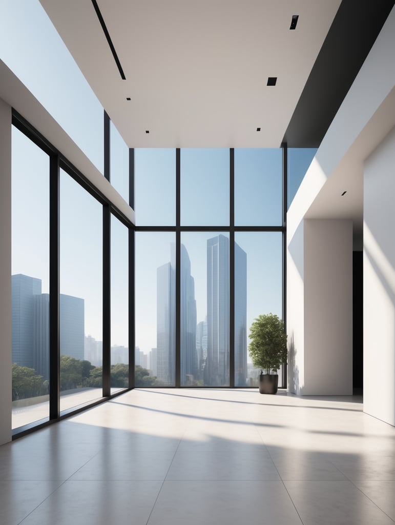 Generate a highly realistic image of a modern architecture empty in an elegant style, empty, showcasing a minimalist design. generate an empty room without any furniture